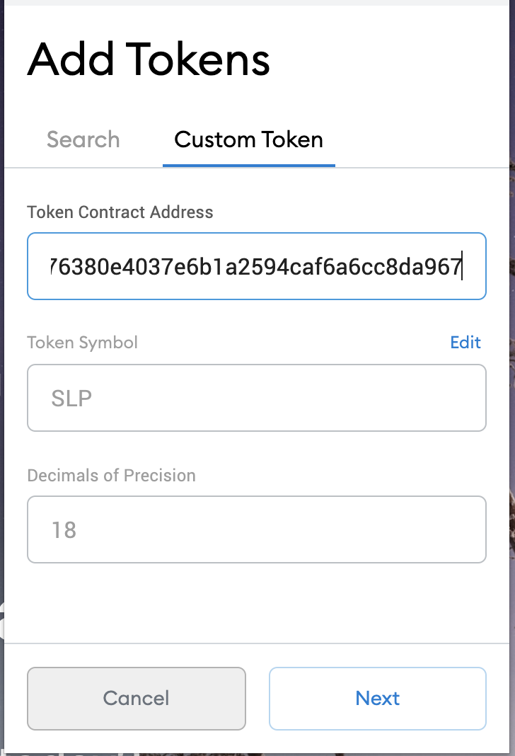 Pasting Token Address